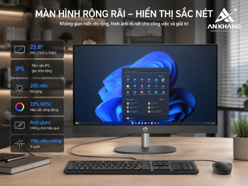 Mang đến không gian hiển thị rộng và sắc nét trên All in One HP ProOne 240 G10 B92FVAT