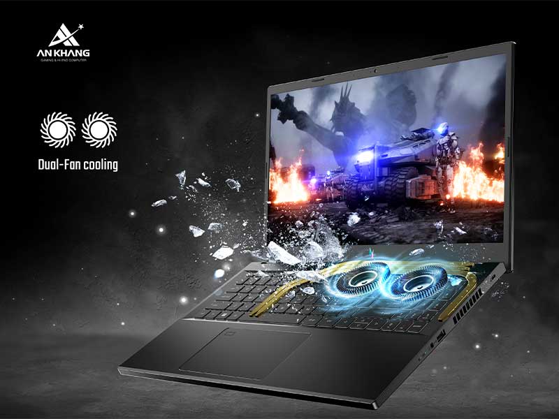 Laptop Gaming Acer Nitro V 15 ProPanel ANV15-51-73UU NH.QN9SV.00C trang bị tản nhiệt 2 quạt hiệu quả