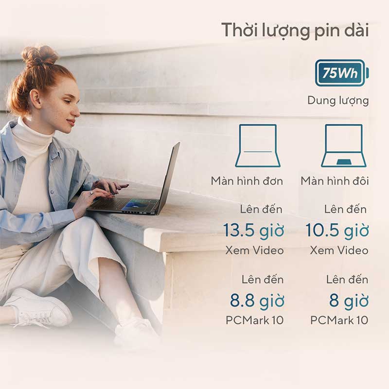 ASUS Zenbook Duo UX8406CA-PZ109WS với pin trâu lên tới 13.5 giờ