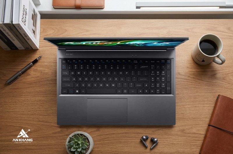 Laptop Acer Aspire Lite AL15-51M-75E2 NX.KS5SV.002 sở hữu thiết kế kim loại bền bỉ, bản lề mở 180 độ linh hoạt