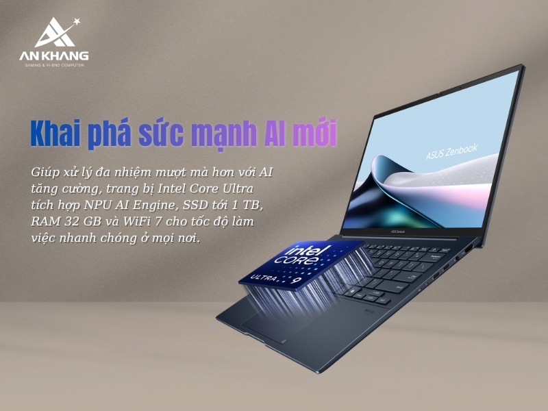 ASUS Zenbook 14 UX3405CA-ST648W sở hữu hiệu năng mạnh mẽ với Intel Core Ultra v&agrave; AI thế hệ mới