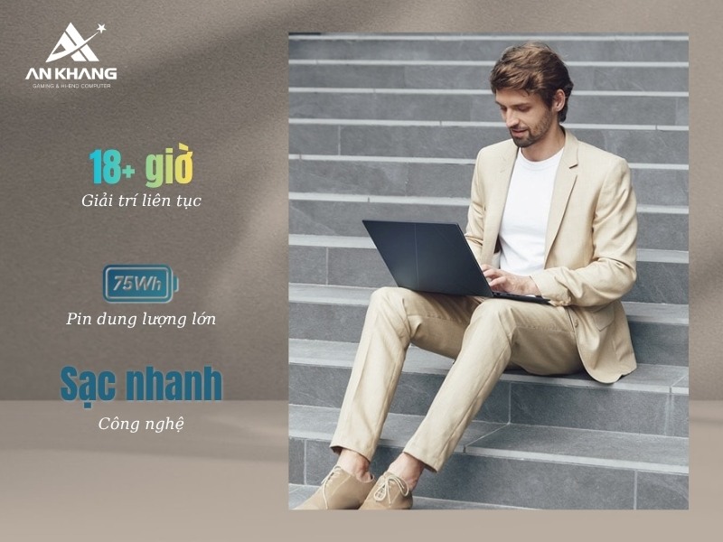 Thời lượng pin bền bỉ, sẵn s&agrave;ng cho c&ocirc;ng việc linh hoạt c&ugrave;ng ASUS Zenbook 14 UX3405CA-ST648W