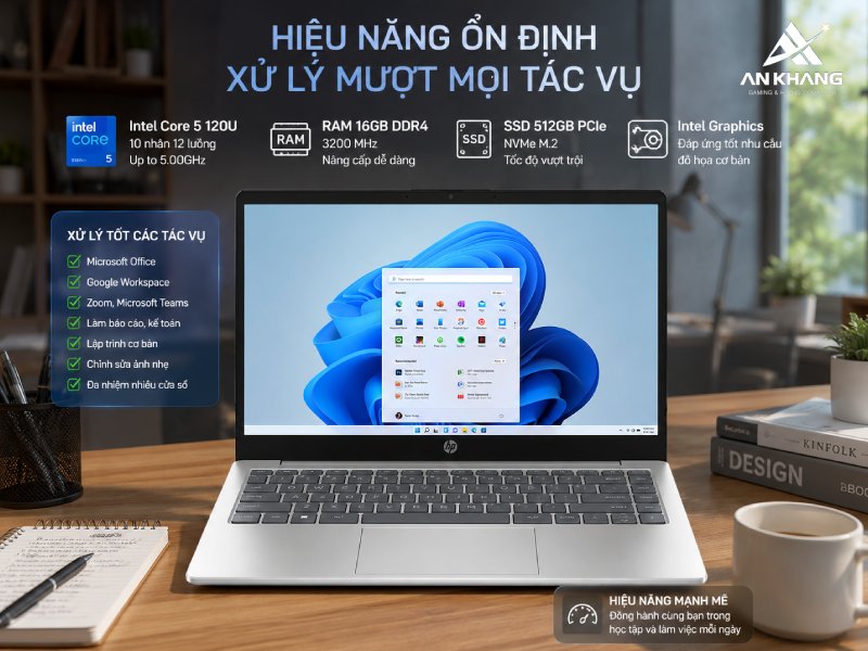 Laptop HP 14-ep1012TU D72CPPA sở hữu hệu năng ổn định cho các tác vụ văn phòng và sử dụng hàng ngày
