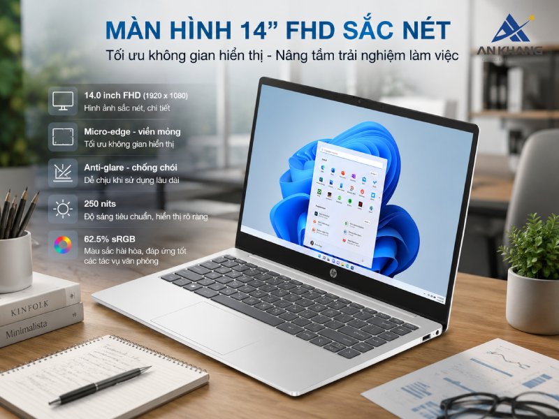 Màn hình 14.0 inch sắc nét được trang bị trên HP 14-ep1012TU D72CPPA