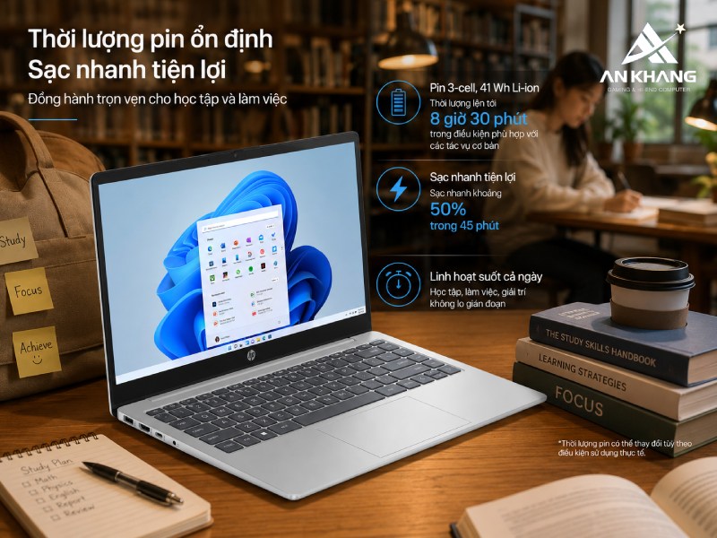 Laptop HP 14-ep1200TU D0BG9PA sở hữu viên pin ổn định và hỗ trợ sạc nhanh
