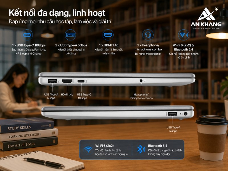 Laptop HP 14-ep1200TU D0BG9PA tích hợp hệ thống cổng kết nối đa dạng, đáp ứng đầy đủ nhu cầu sử dụng hàng ngày