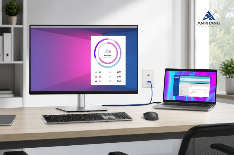 Màn hình LCD Dell P2423DE trang bị hệ thống kết nối toàn diện, có cả USB-C và RJ45