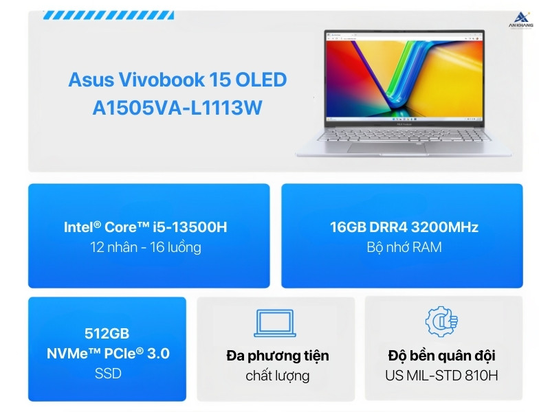 Asus Vivobook 15 OLED A1505VA-L1113W - Laptop văn phòng giá tốt, cấu hình ổn định