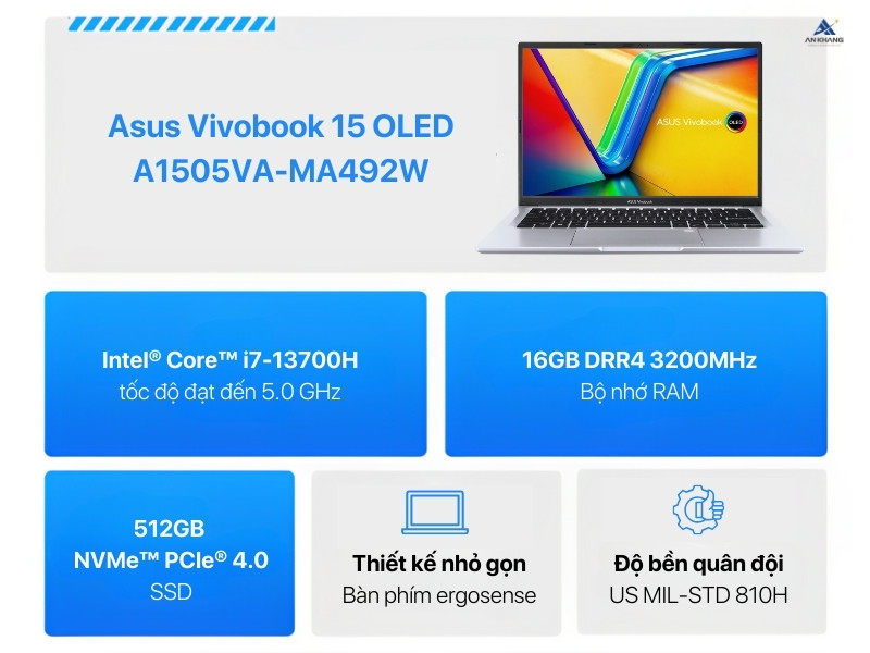 Asus Vivobook 15 OLED A1505VA-MA492W - Laptop văn phòng sắc nét với hiệu năng mạnh mẽ