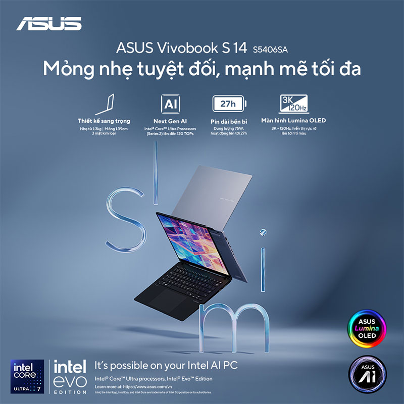 Laptop ASUS Vivobook S 14 OLED S5406SA-PP059WS - Tự Do Làm Việc, Thỏa Sức Sáng Tạo