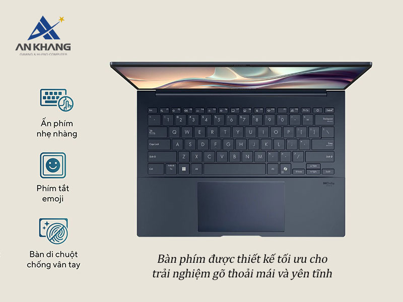 Tận hưởng g&otilde; ph&iacute;m &ecirc;m &aacute;i v&agrave; y&ecirc;n tĩnh c&ugrave;ng ASUS Zenbook 14 UX3405CA-ST628W