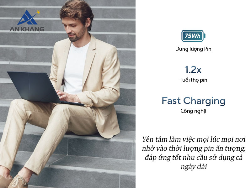 Laptop ASUS Zenbook 14 được trang bị vi&ecirc;n pin bền bỉ đ&aacute;p ứng nhu cầu sử dụng cả một ng&agrave;y d&agrave;i 