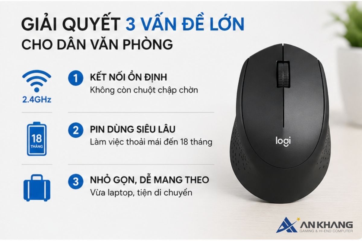 Chuột không dây Logitech M275 giải quyết 3 vấn đề phổ biến nhất khi dùng chuột rẻ: mất kết nối, nhanh hết pin và khó mang theo