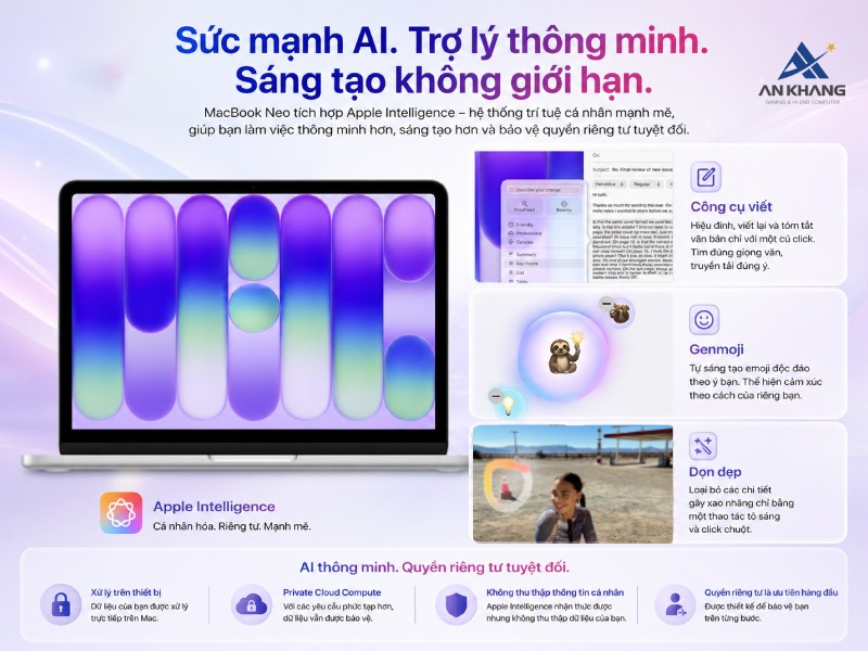 Trải nghiệm AI thông minh trên Macbook Neo 13 inch Chip A18 Pro MHFC4SA/A