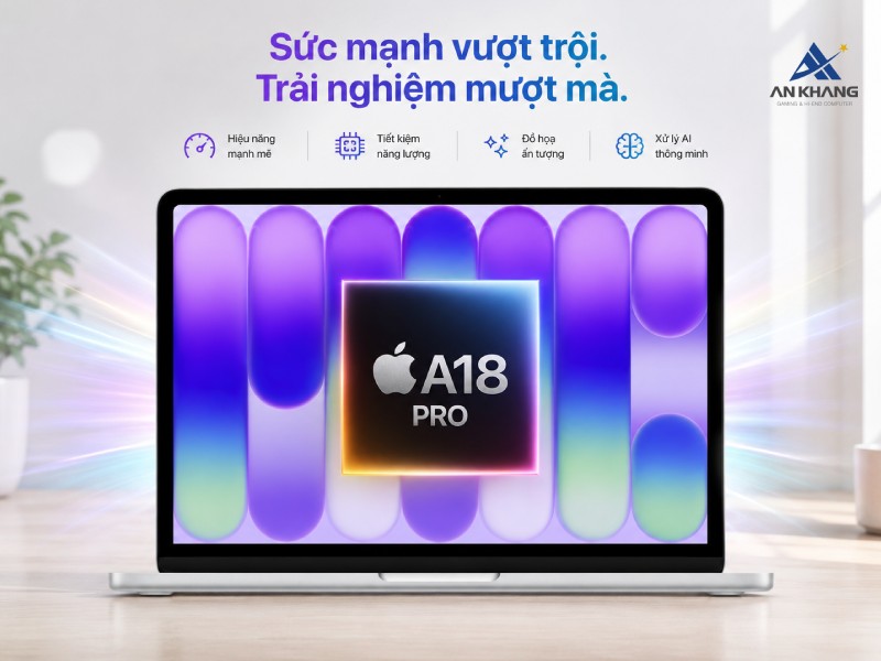 Macbook Neo 13 inch Silver MHFC4SA/A sở hữu hiệu năng ổn định với chip Apple A18 Pro, sẵn sàng cho mọi tác vụ hằng ngày