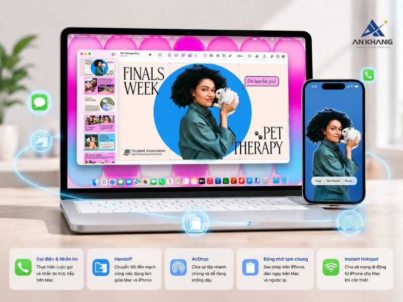 Macbook Neo 13 inch Chip A18 Pro MHFC4SA/A dễ dàng kết nối với Iphone của bạn, giúp nâng cao trải nghiệp trong hệ sinh thái Apple