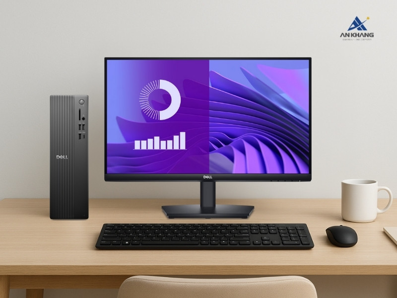 Máy tính để bàn Dell Slim ECS1250 DS-14100-8-512G với thiết kế nhỏ gọn, tone màu tối giản