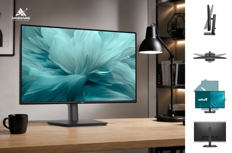 Màn hình Dell Pro E2726HS nổi bật với thiết kế công thái học toàn diện, linh hoạt nâng hạ, nghiêng, xoay ngang, xoay dọc