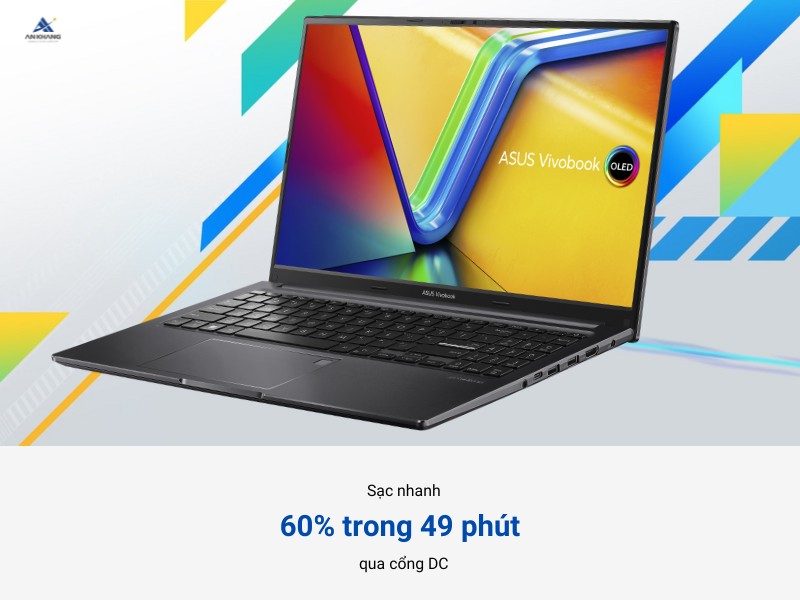 Máy tính Asus Vivobook 15 OLED A1505VA-L1341W sạc nhanh 60% pin chỉ trong 49 phút