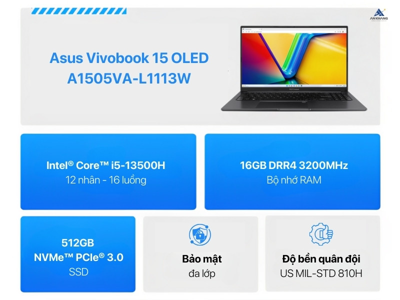 Laptop Asus Vivobook 15 OLED A1505VA-L1341W - Laptop mỏng nhẹ, hiệu năng ổn định trong phân khúc tầm trung