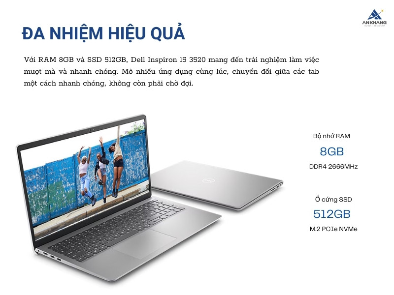 Máy tính xách tay Dell Inspiron 15 3520 N3520-i3U085W11SLU-KYHD với RAM 8GB, SSD 512GB