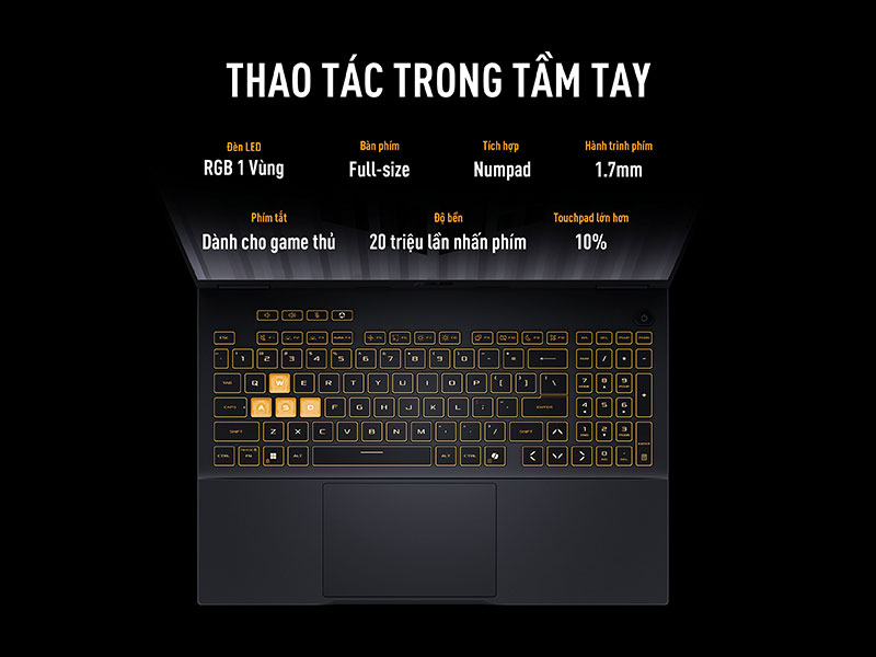 Thao tác trong tầm tay với ASUS TUF Gaming F16 2025