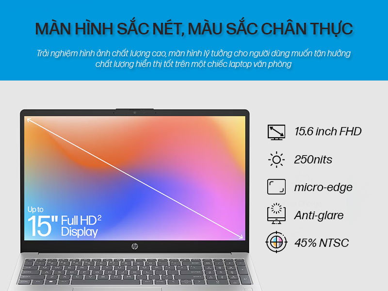 HP 15-fd1037TU 9Z2W5PA - Màn hình sắc nét, màu sắc chân thực