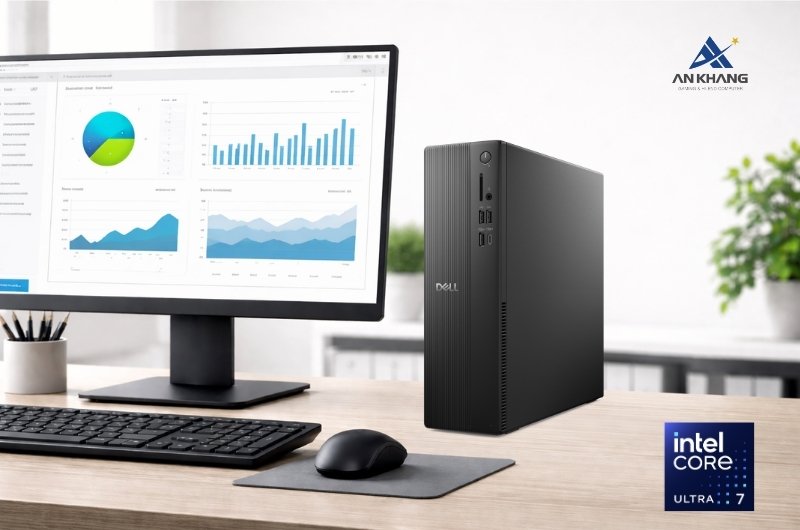 Máy tính để bàn Dell Slim ECS1250 2XDYF trang bị CPU Intel Core Ultra 7 265 mạnh mẽ tích hợp AI thông minh