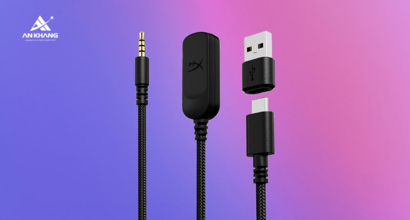 Tai nghe HP HyperX Cloud III Black 727A8AA trang bị cổng kết nối 3.5mm đi kèm các đầu chuyển đổi tiện dụng