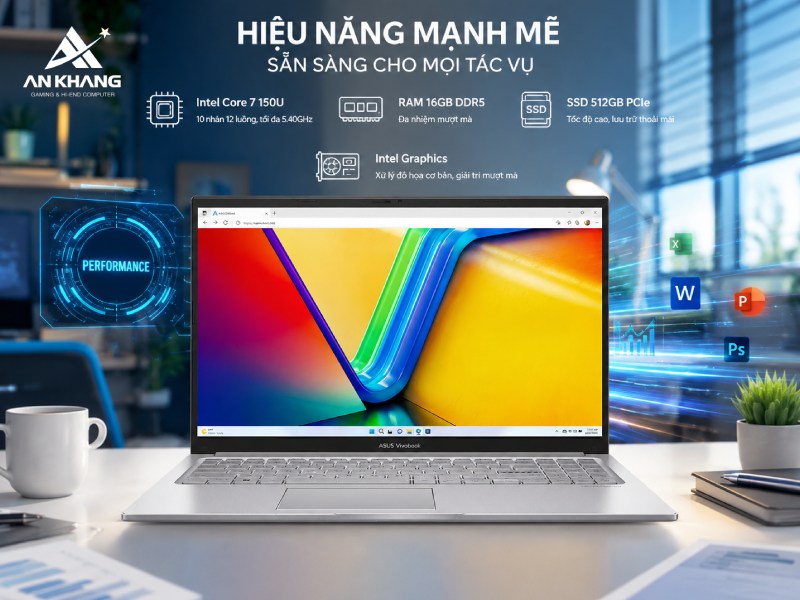 Laptop ASUS Vivobook 15 X1504VA-BQ295W sở hữu hiệu năng Intel Core 7 mạnh mẽ