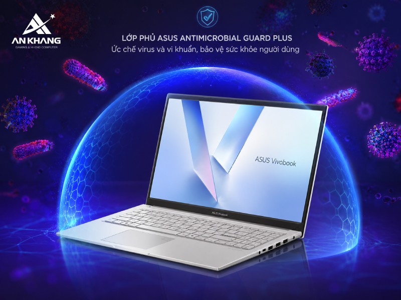 ASUS Vivobook 15 X1504VA-BQ285W có khả năng ức chế virus và vi khuẩn với lớp phủ ASUS Antimicrobial Guard Plus