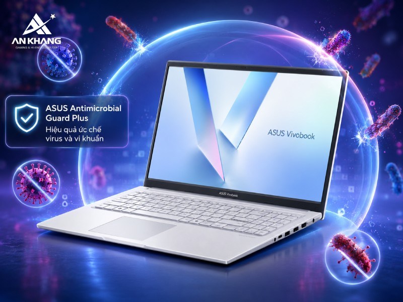 Tích hợp công nghệ bảo vệ sức khỏe với lớp phủ ASUS Antimicrobial Guard Plus trên laptop ASUS Vivobook 15 X1504VA-BQ295W