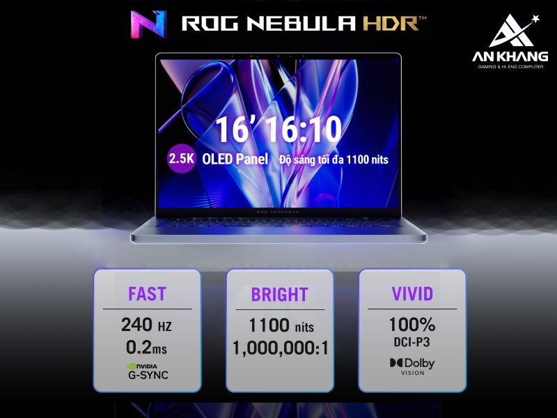 Màn hình ROG Nebula HDR OLED trên ASUS ROG Zephyrus G16 GU606AM-TB032W