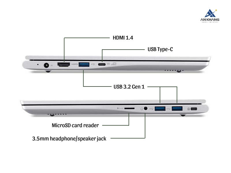 Laptop Acer Aspire Lite 14 AL14-71P-55P9 NX.D7USV.001 trang bị đầy đủ cổng kết nối cần thiết