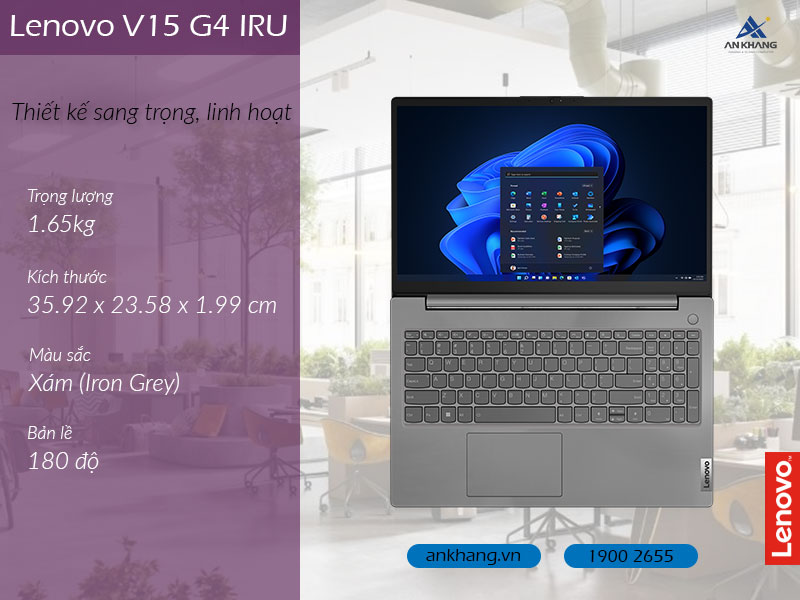 Laptop Lenovo V15 G4 IRU 83A1000NVN mang thiết kế sang trọng và linh hoạt