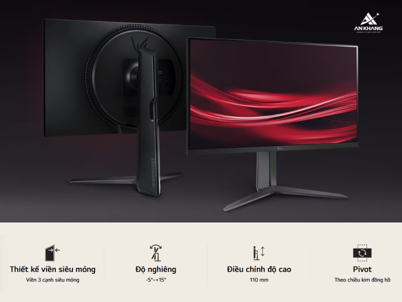 LG UltraGear 24GS65F-B.ATV với thiết kế công thái học điều chỉnh linh hoạt