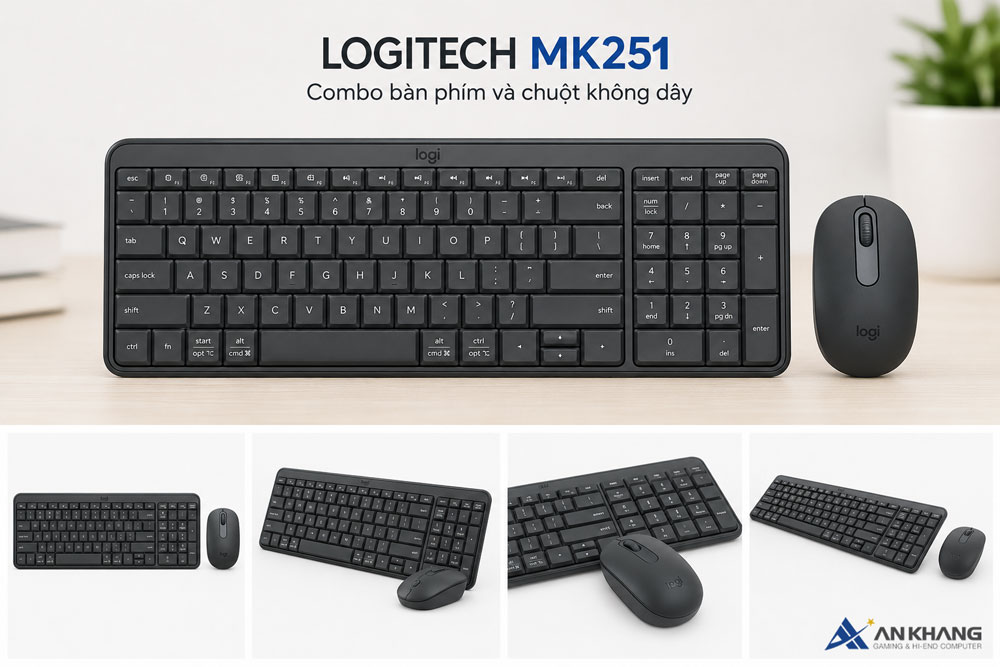 Tổng quan bộ combo chuột và bàn phím không dây Logitech MK251 thiết kế hiện đại.