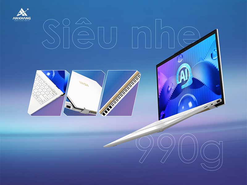 Laptop MSI Prestige 13 AI Evo A1MG 240VN với thiết kế siêu mỏng nhẹ chỉ 990g