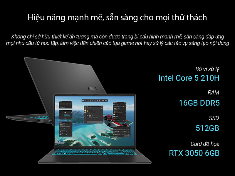 Hiệu năng gaming mạnh mẽ của ASUS Gaming V16 K3607VJ-RP092W