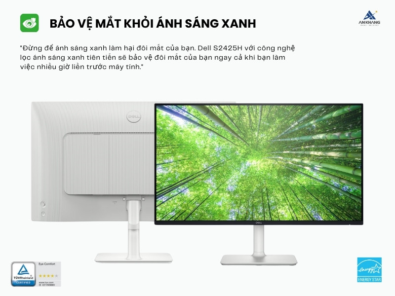 Màn hình Dell S2425H 23.8inch được trang bị công nghệ ComfortView Plus giảm ánh sáng xanh