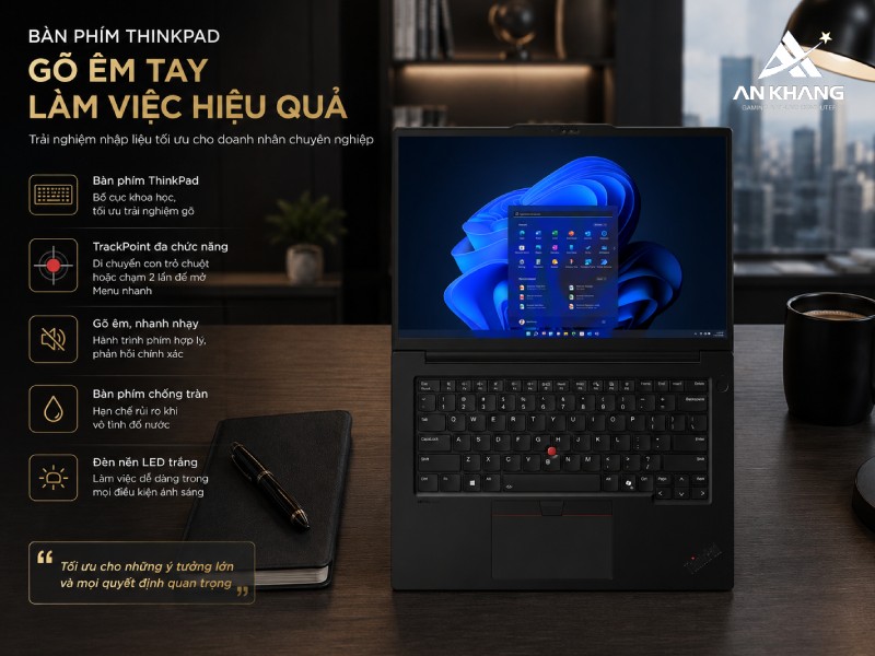 Trải nghiệm gõ phím êm và chính xác trên Lenovo ThinkPad P14s Gen 6 21QT0059VA