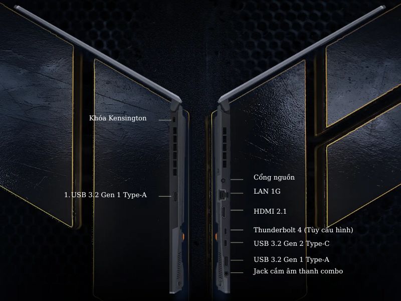 Laptop ASUS TUF Gaming F16 với khả năng kết nối linh hoạt