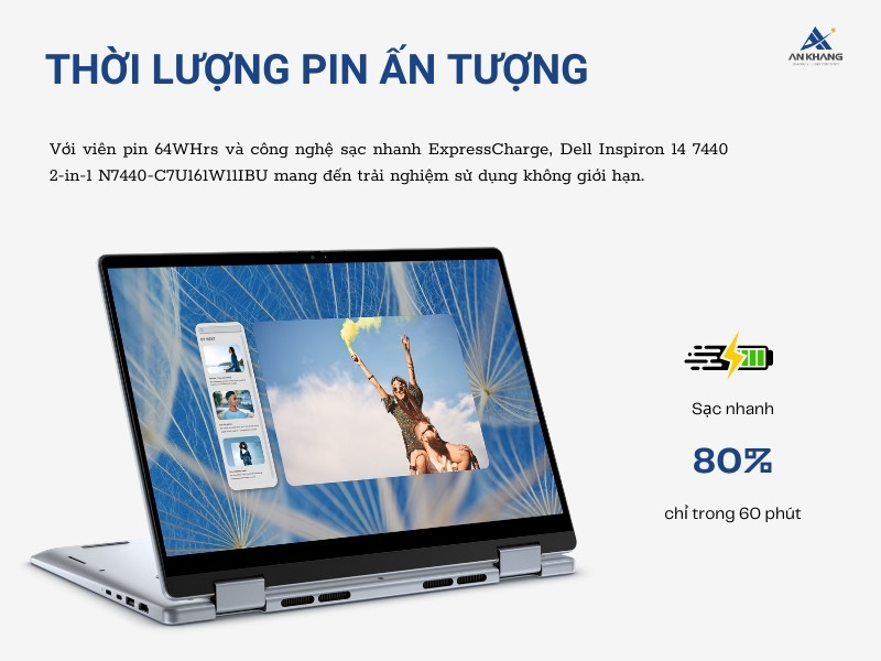 Dell Inspiron 14 7440N7440-C7U161W11IBU với thời lượng pin và sạc nhanh ấn tượng