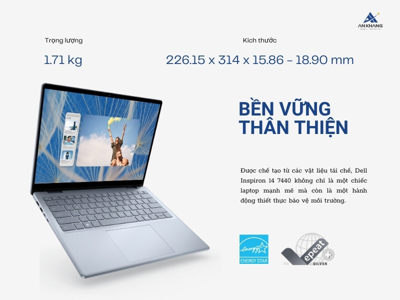 Laptop Dell Inspiron 7440 N4I5006W1 sở hữu thiết kế bền vững, thân thiện với môi trường