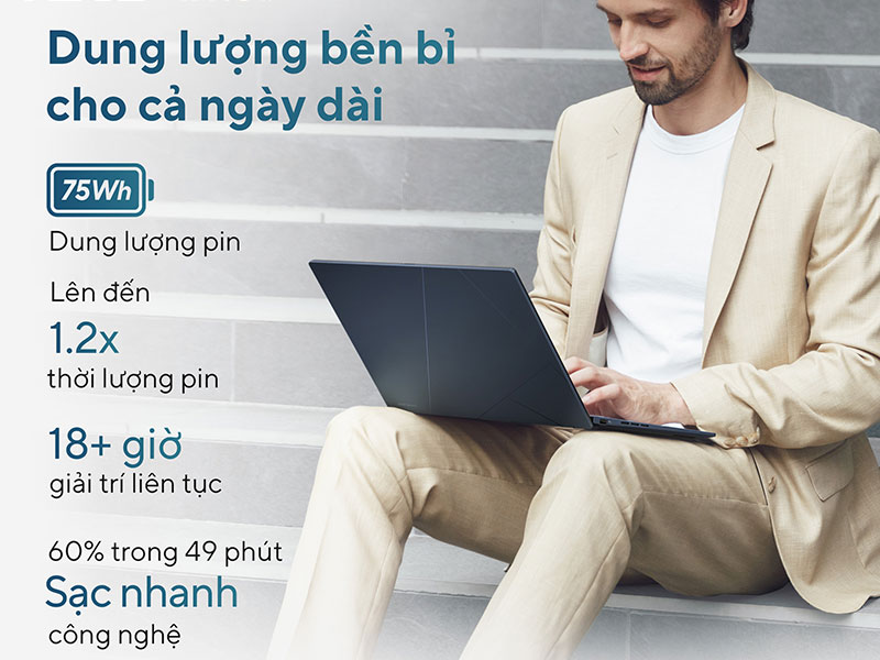 Laptop ASUS Zenbook 14 UX3405CA-PZ204WS với thời lượng pin dài