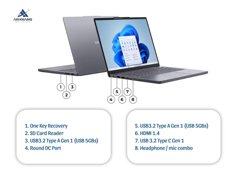 Laptop Lenovo IdeaPad Slim 3 14ARP10 83K6005UVN đầy đủ cổng kết nối cho học tập và làm việc