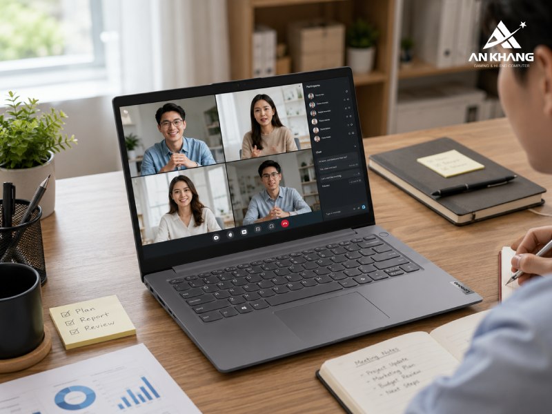 Laptop Lenovo V14 G5 IRL 83HD0038VA sẵn sàng cho mọi cuộc họp trực tuyến với âm thanh và hình ảnh rõ ràng