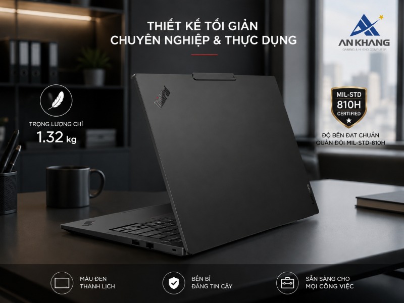 Laptop Lenovo ThinkPad E14 Gen 7 21U2S04N00 được thiết kế với ngoại hình tối giản, nhẹ 1.32kg và độ bền đạt chuẩn MIL-STD-810H