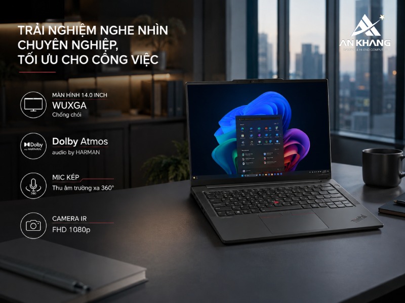 Trải nghiệm nghe nhìn chuyên nghiệp trên laptop Lenovo ThinkPad E14 Gen 7 21U2S04N00