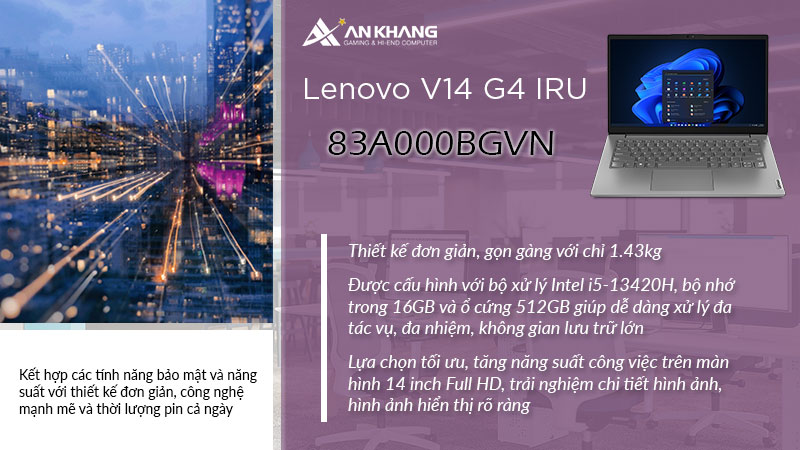 Laptop Lenovo V14 G4 IRU 83A000BGVN - Mỏng nhẹ, mạnh mẽ, giá cả phải chăng